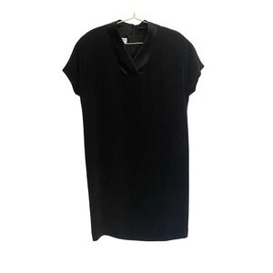 Jones New York Black V Neck Dress Satin Trim Cap Sleeve Women's Size 10